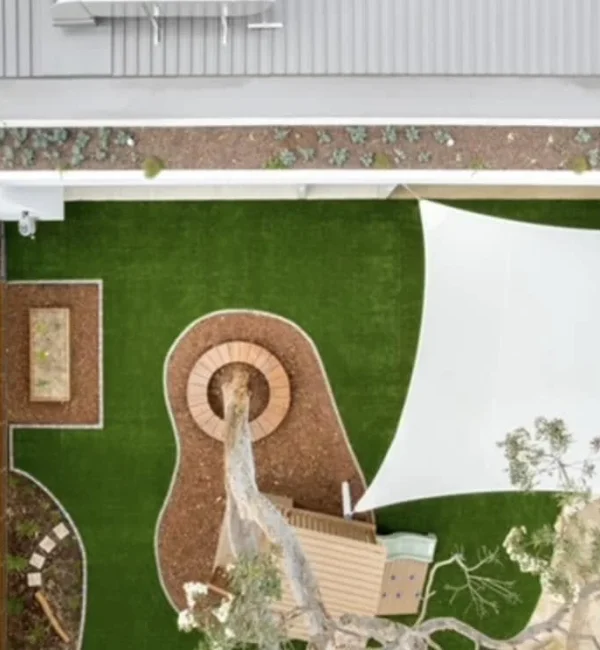 Aerial view of a OneGrass synthetic turf installed in a playground